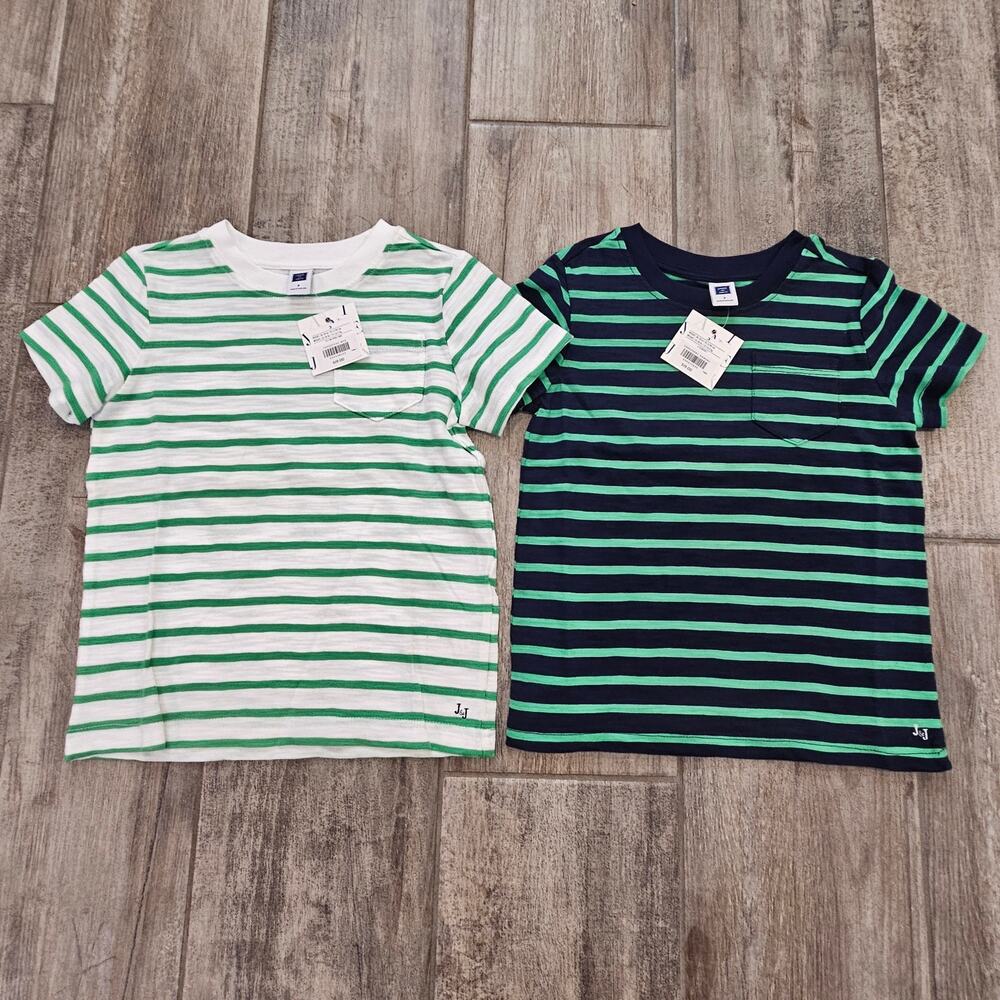 Janie and Jack Boys Striped T Shirt Lot of‎ 2  Size 3 Green Navy Classic Casual